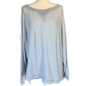 Free Movement Rugby Match Light Blue V Neck Long Sleeve Top Womens Relaxed Fit L